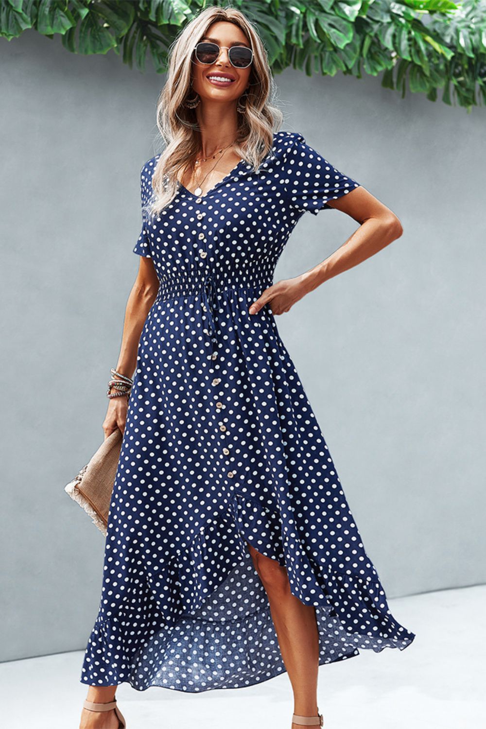 Polka dot outlet ruffle hem dress