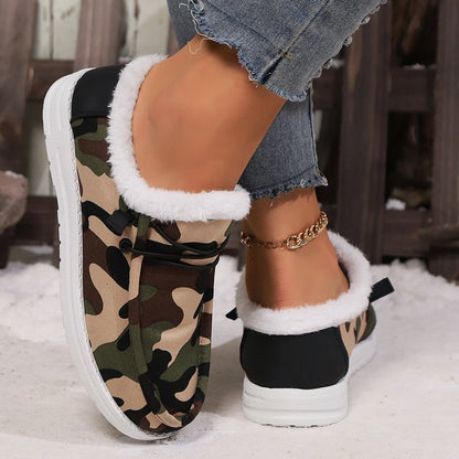 PREORDER Fuzzy Camouflage Round Toe Boots