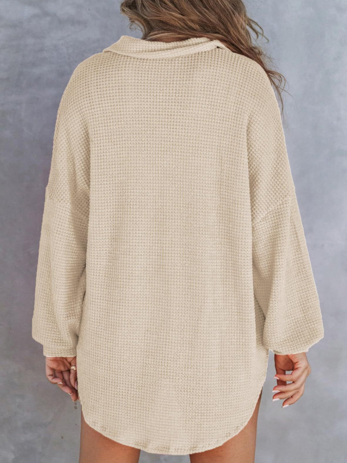 PREORDER Waffle-Knit Dropped Shoulder Long Sleeve Sweatshirt