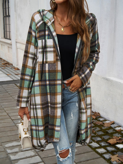 PREORDER Devine Plaid Zip Up Hooded Coat