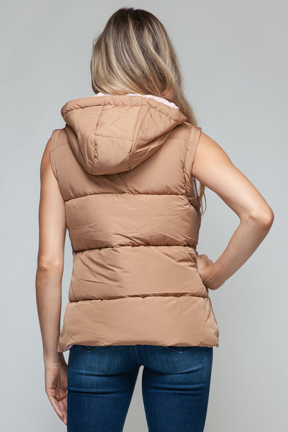 Snobbish Snap and Zip Closure Hooded Vest Camel