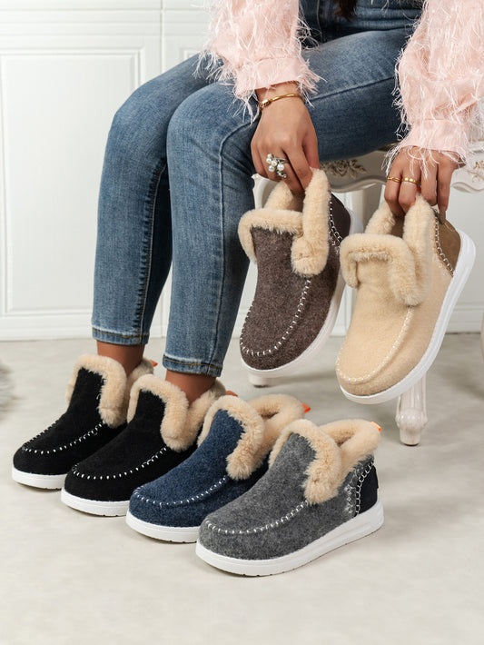 PREORDER Furry Suede Round Toe Flat Sneakers