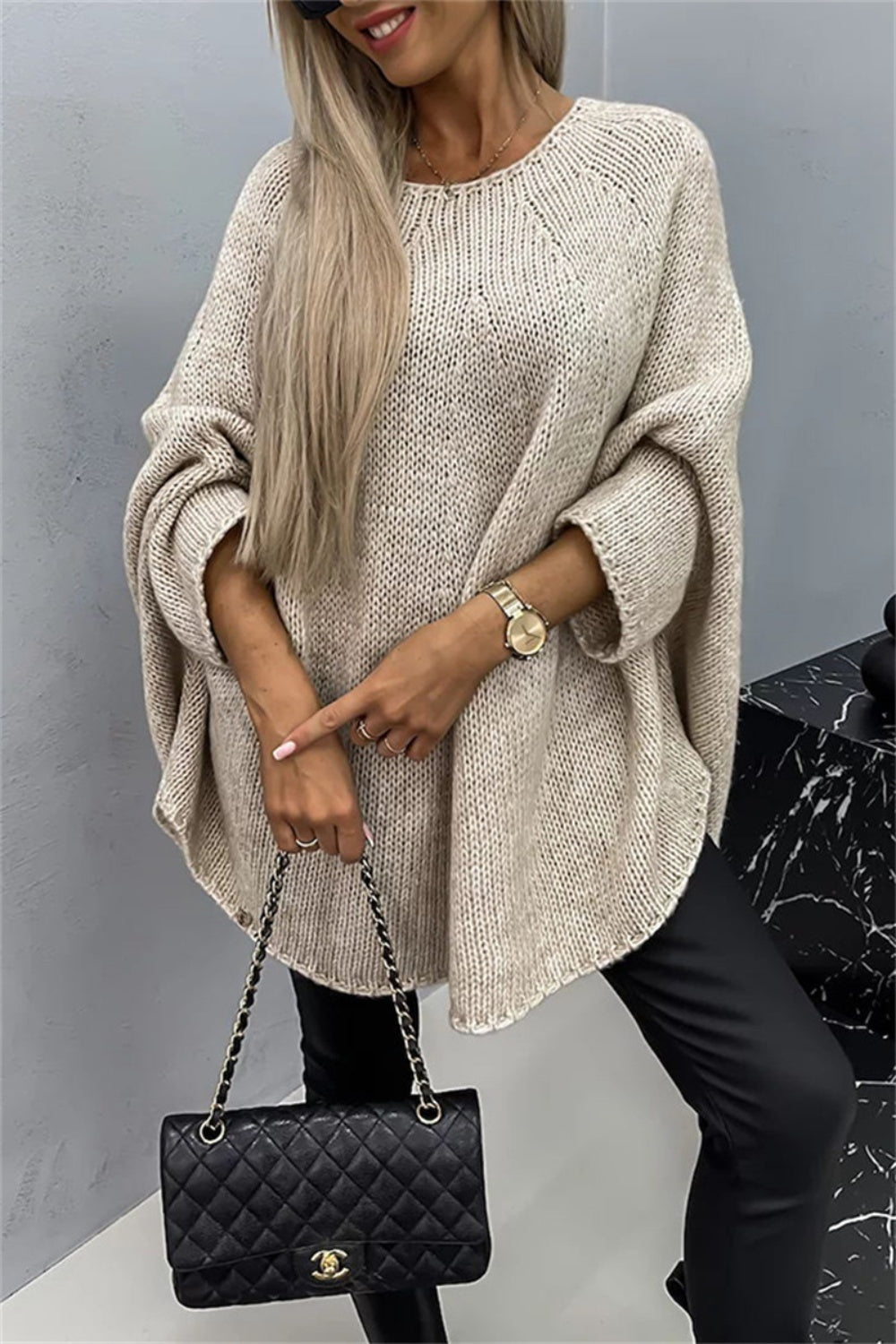 PREORDER Round Neck Batwing Sleeve Sweater