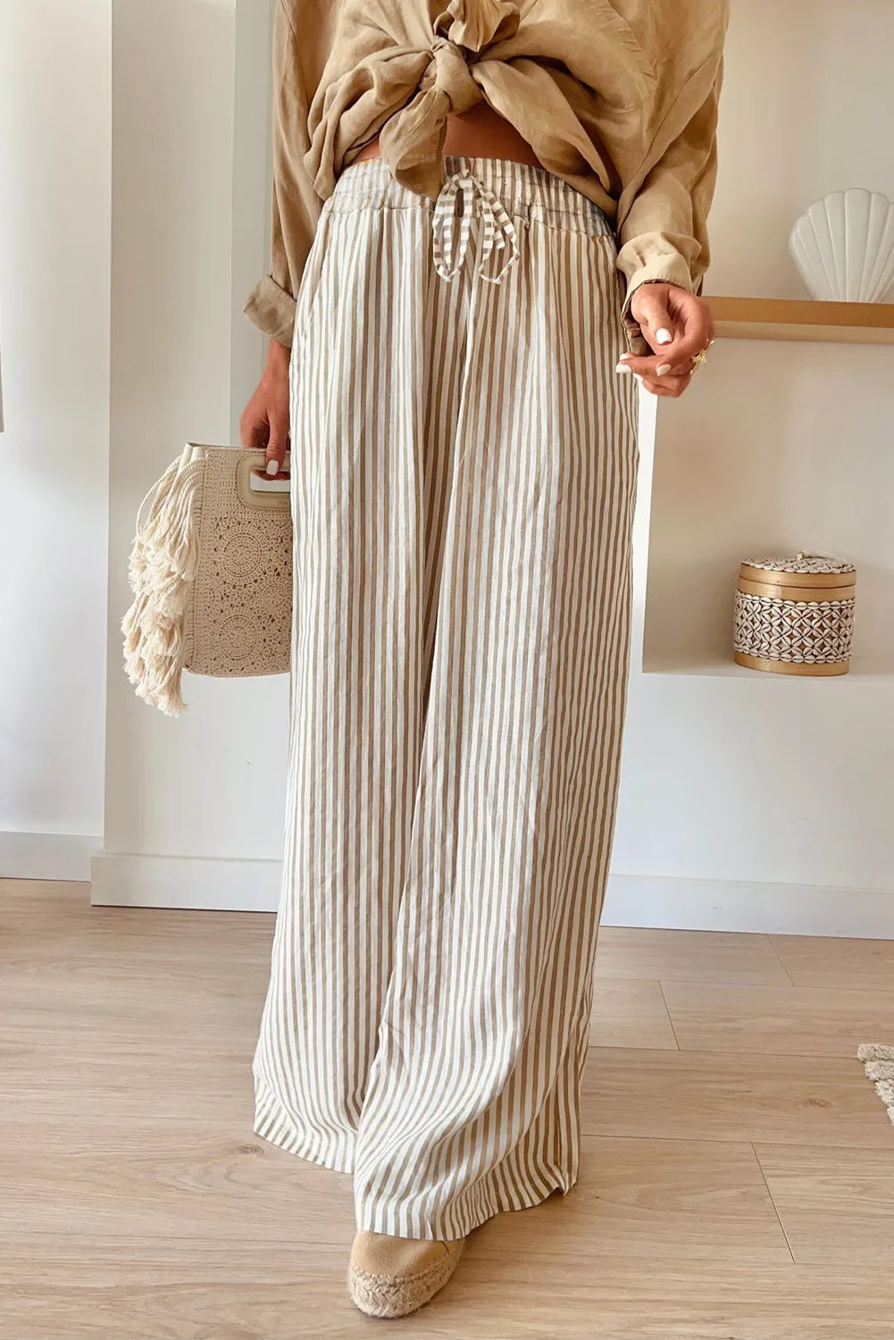 PREORDER Pocketed Striped Wide Leg Pants