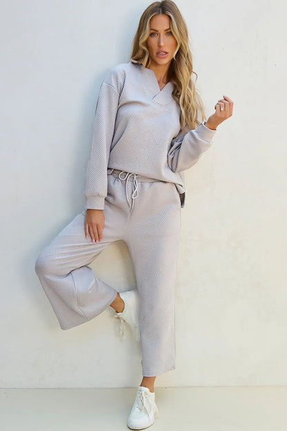 PREORDER Textured Long Sleeve Top and Drawstring Pants Set