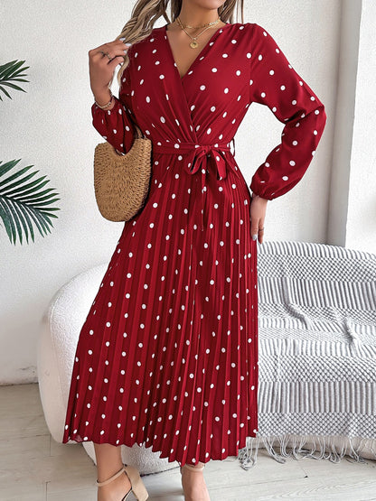 PREORDER Tied Polka Dot Long Sleeve Midi Dress