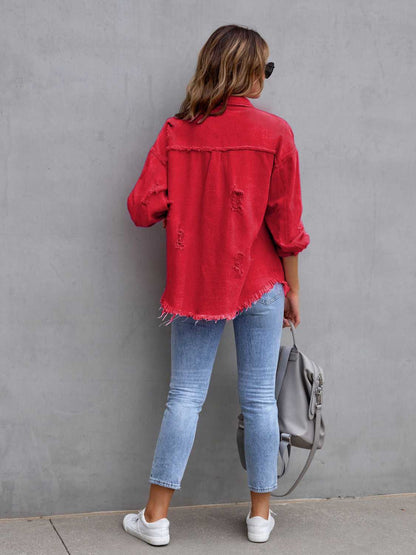 PREORDER Distressed Drop Shoulder Denim Jacket