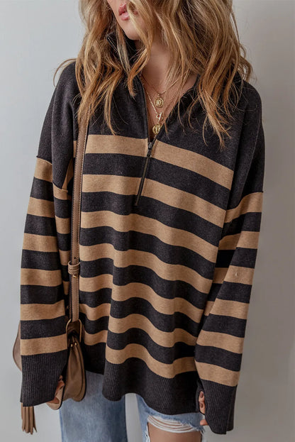 PREORDER Striped Half Zip Long Sleeve Knit Top 2/9