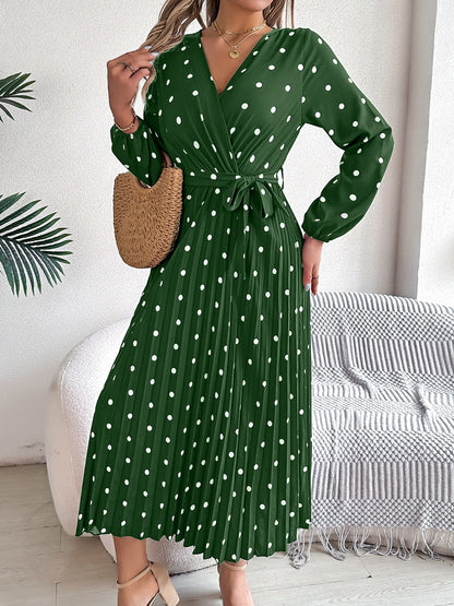 PREORDER Tied Polka Dot Long Sleeve Midi Dress