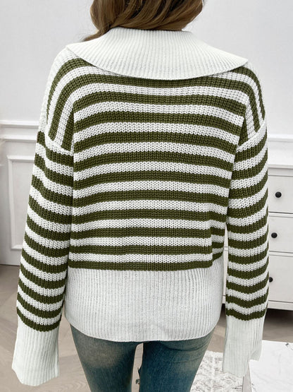 PREORDER Devine Striped Collared Neck Long Sleeve Sweater