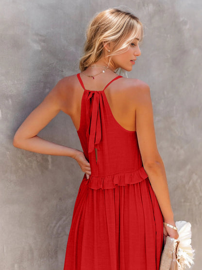 Raina Ruffled Sleeveless Tiered Maxi Dress with Pockets- 1 Burnt Coral size Medium left! FINAL SALE!