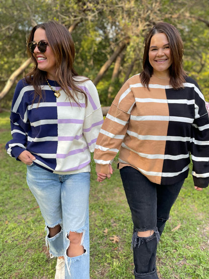 PREORDER: Exceptional Thought Striped Patchwork Sweater in Three Colors