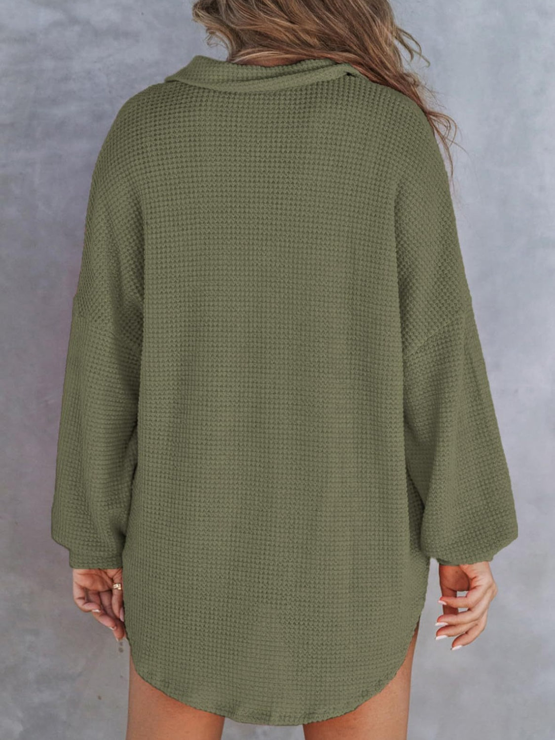 PREORDER Waffle-Knit Dropped Shoulder Long Sleeve Sweatshirt