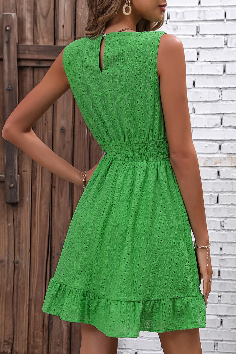 McCall Round Neck Smocked Waist Sleeveless Dress- 1 size Small/Green left! FINAL SALE!