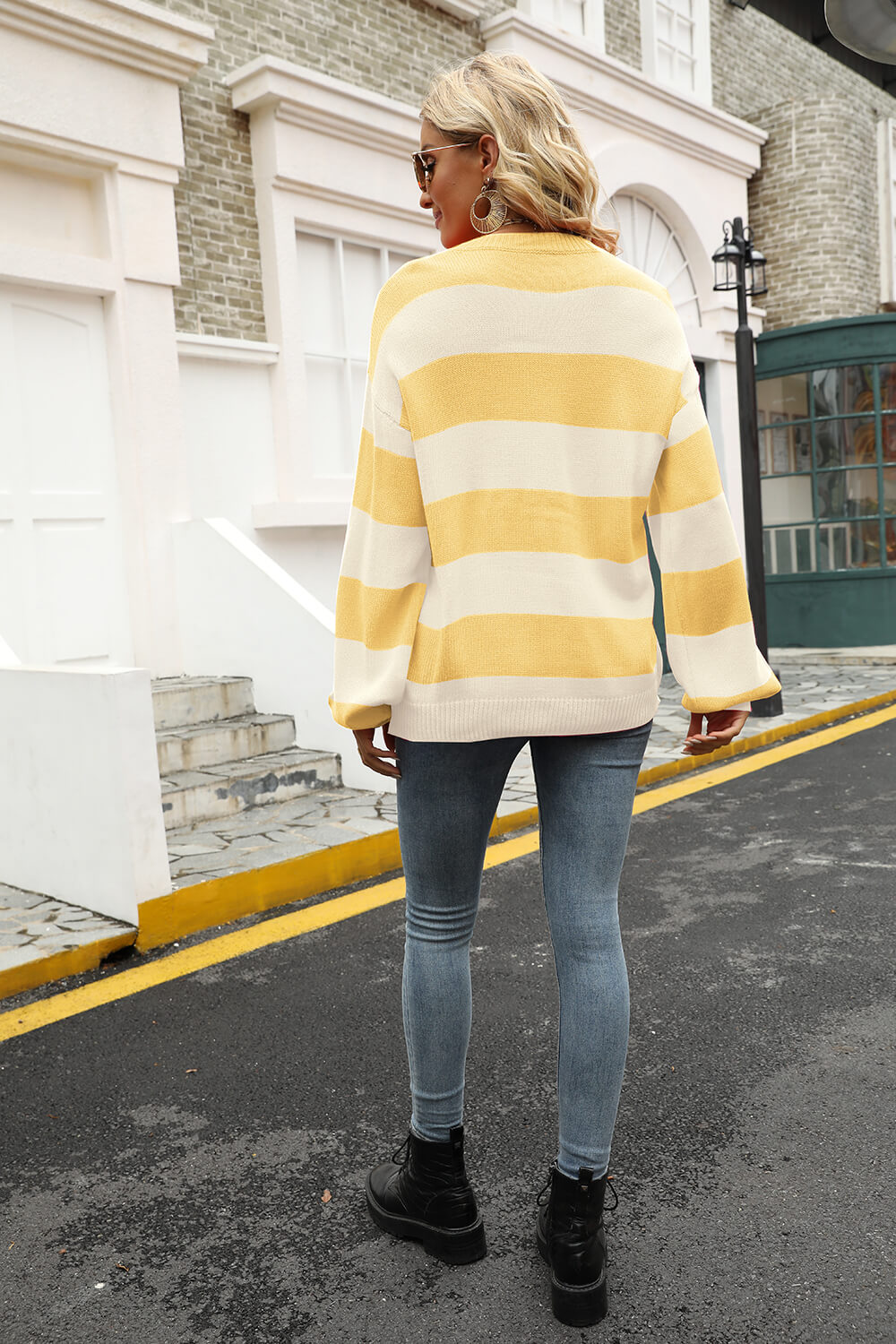 Ryann Striped Balloon Sleeve Knit Pullover- 1 size Small/Yellow and 1 size Small/Orange-Fuchsia left! FINAL SALE!