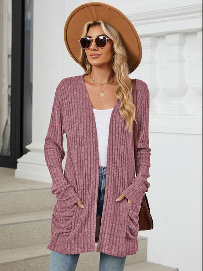 PREORDER Pocketed Open Front Long Sleeve Cardigan