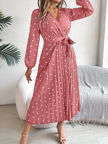 PREORDER Tied Polka Dot Long Sleeve Midi Dress