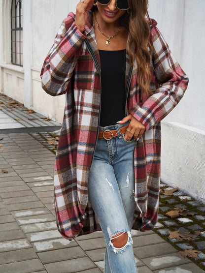 PREORDER Devine Plaid Zip Up Hooded Coat