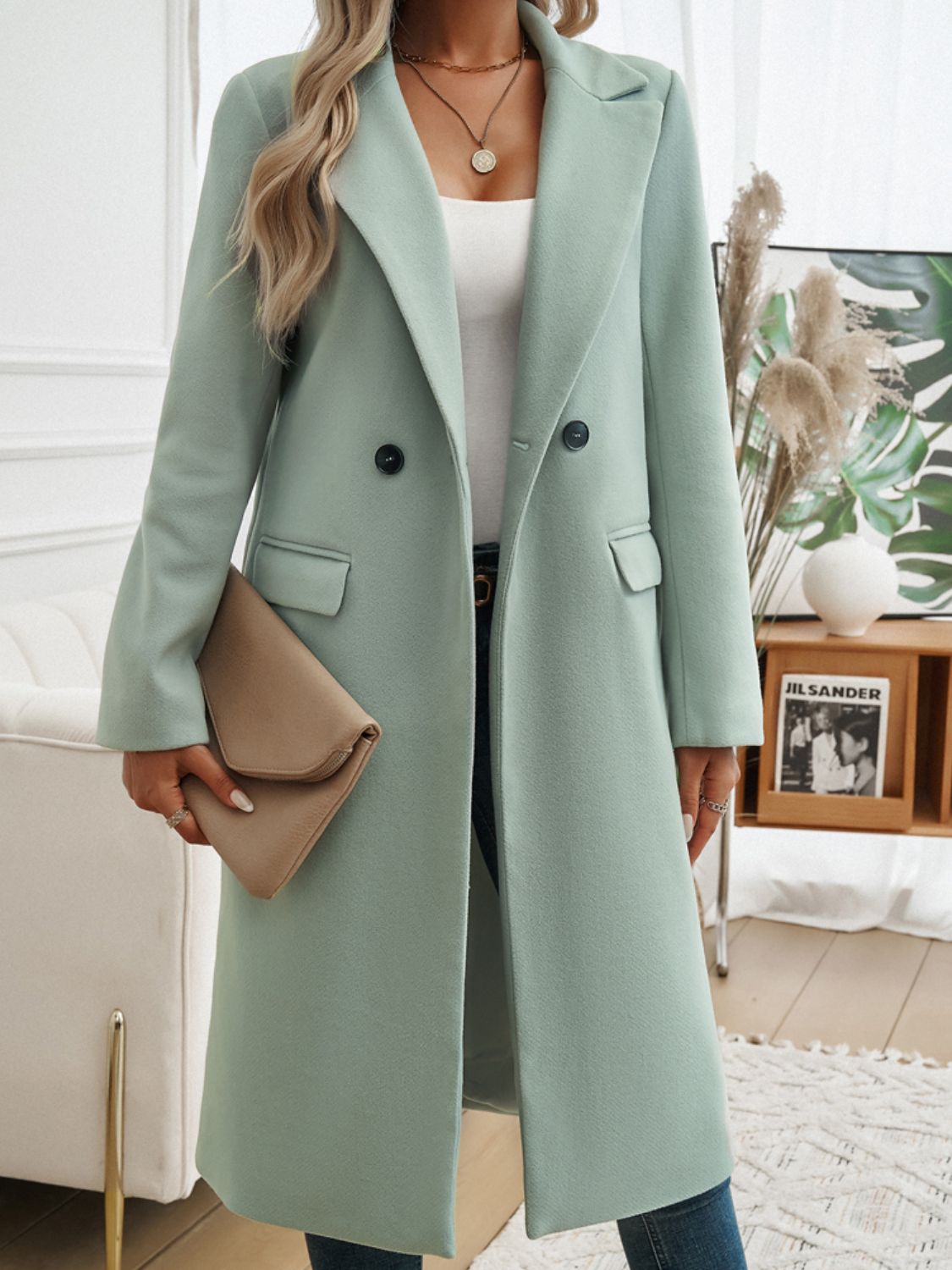 PREORDER Devine Pocketed Collared Neck Long Sleeve Coat