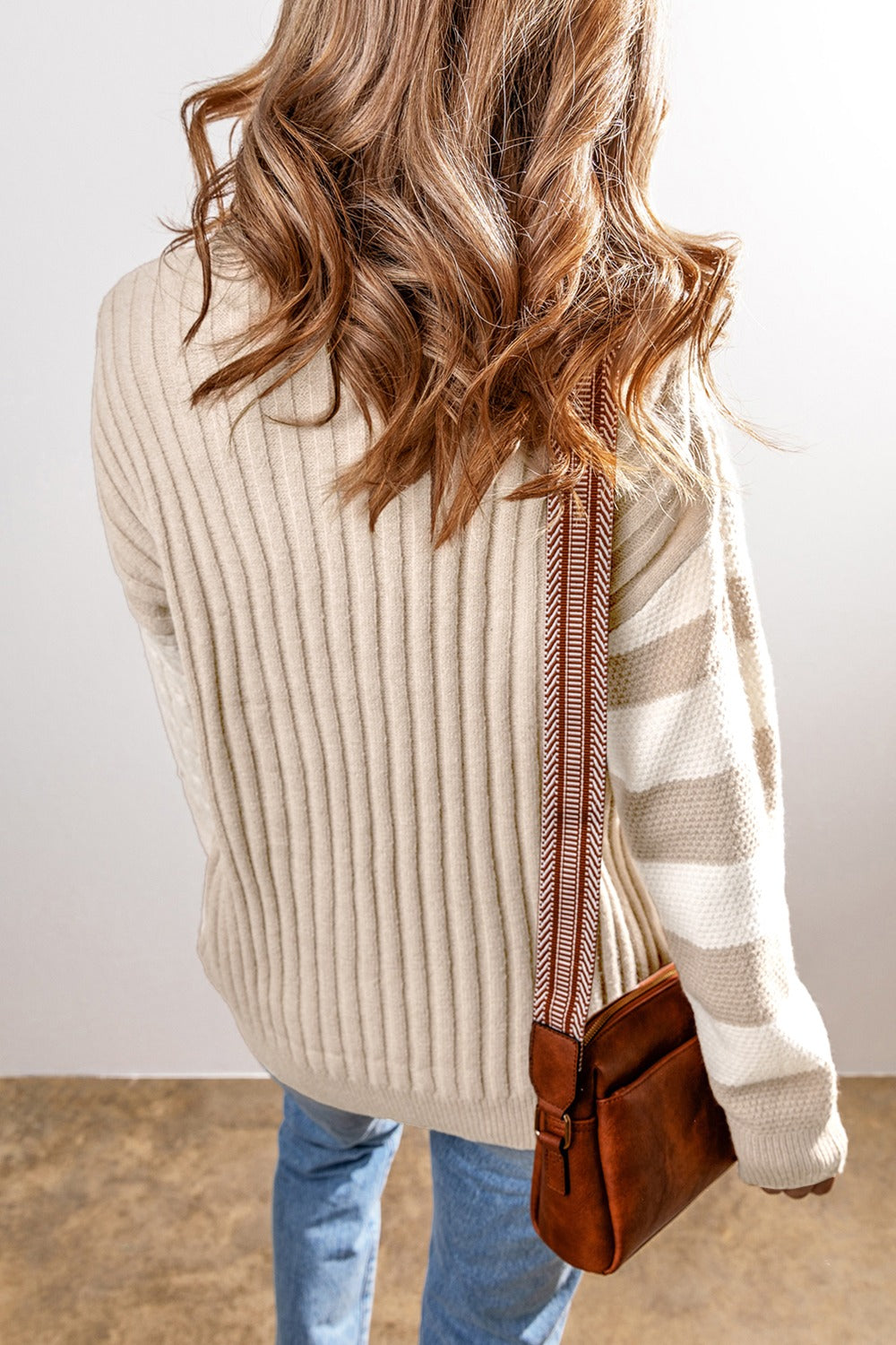 PREORDER Cable-Knit Color Block Round Neck Sweater