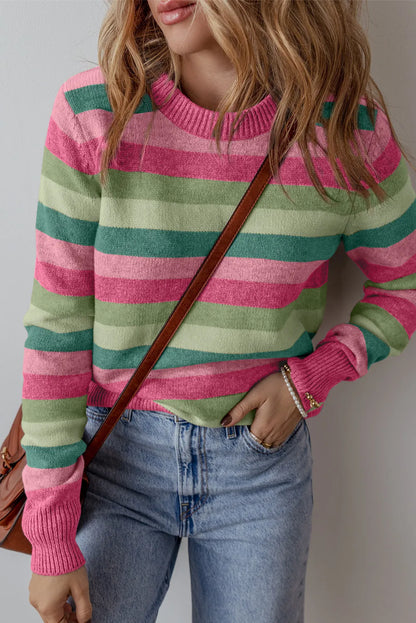 PREORDER Striped Round Neck Long Sleeve Sweater