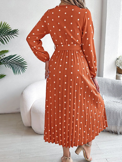 PREORDER Tied Polka Dot Long Sleeve Midi Dress