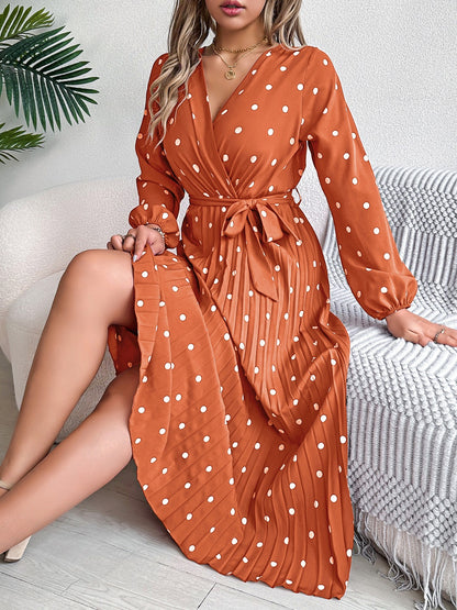 PREORDER Tied Polka Dot Long Sleeve Midi Dress