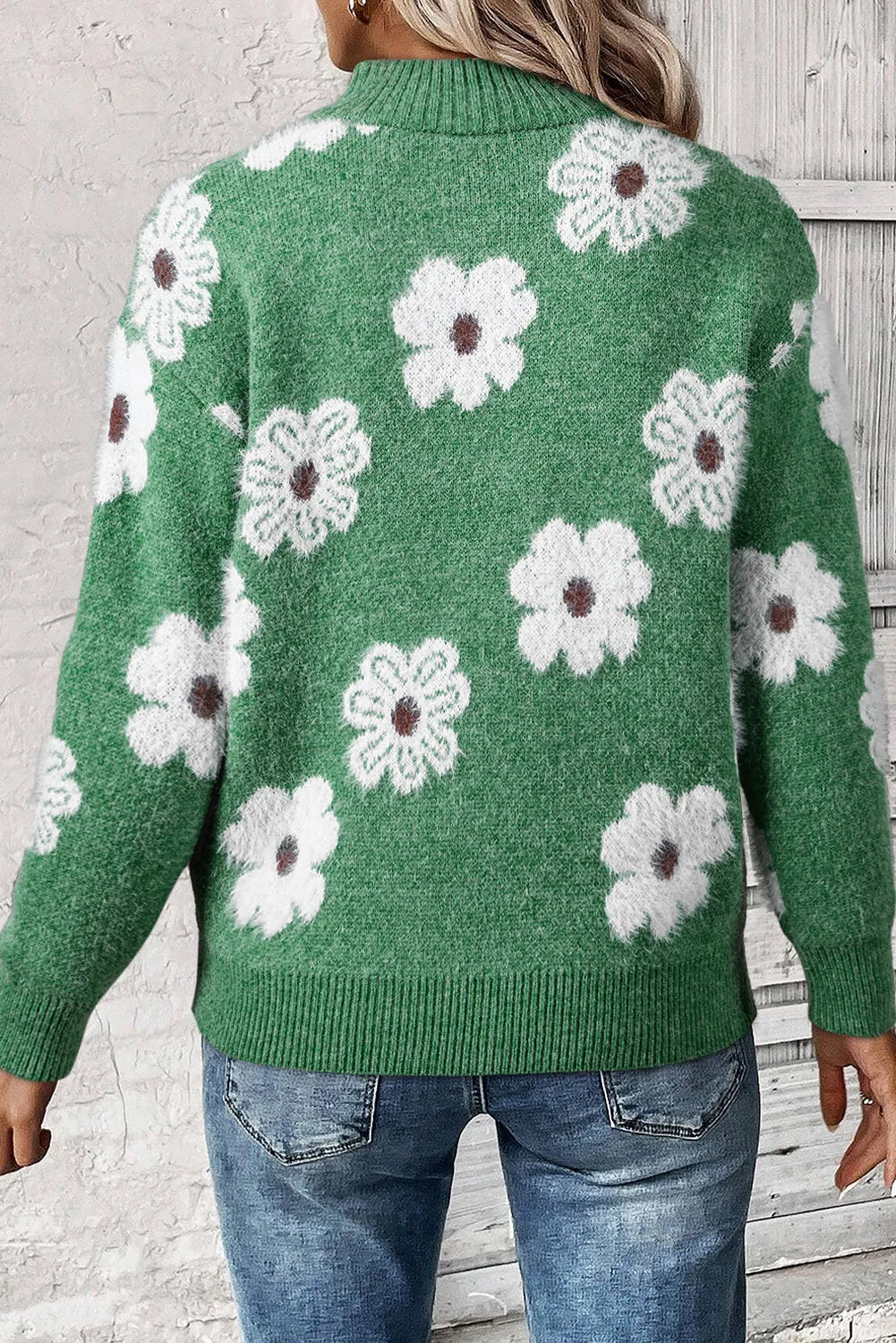 PREORDER Flower Half Zip Long Sleeve Sweater