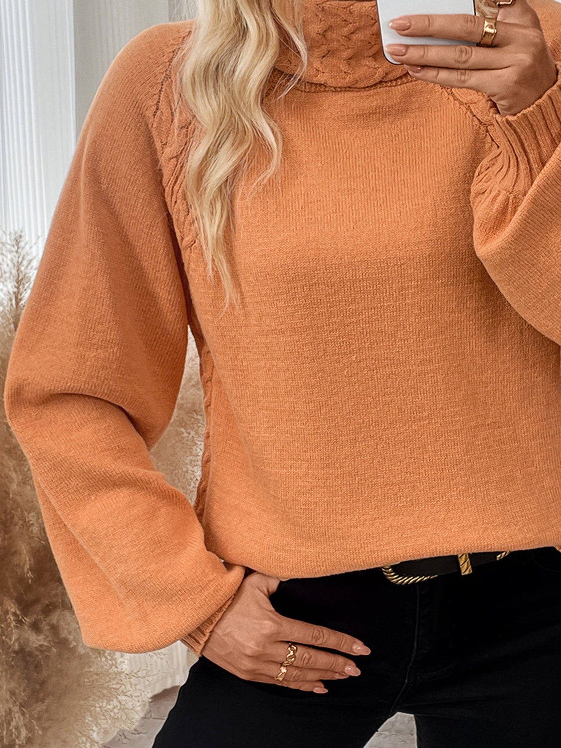 PREORDER Cable-Knit Turtleneck Long Sleeve Sweater