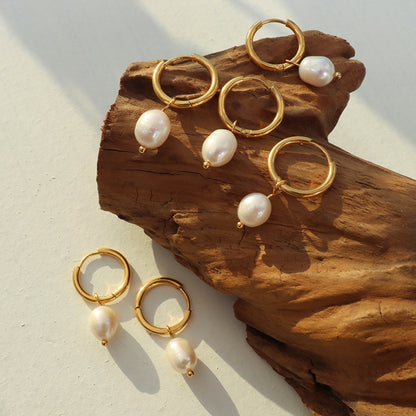 PREORDER Gold-Plated Titanium Steel Pearl Earrings