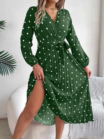 PREORDER Tied Polka Dot Long Sleeve Midi Dress