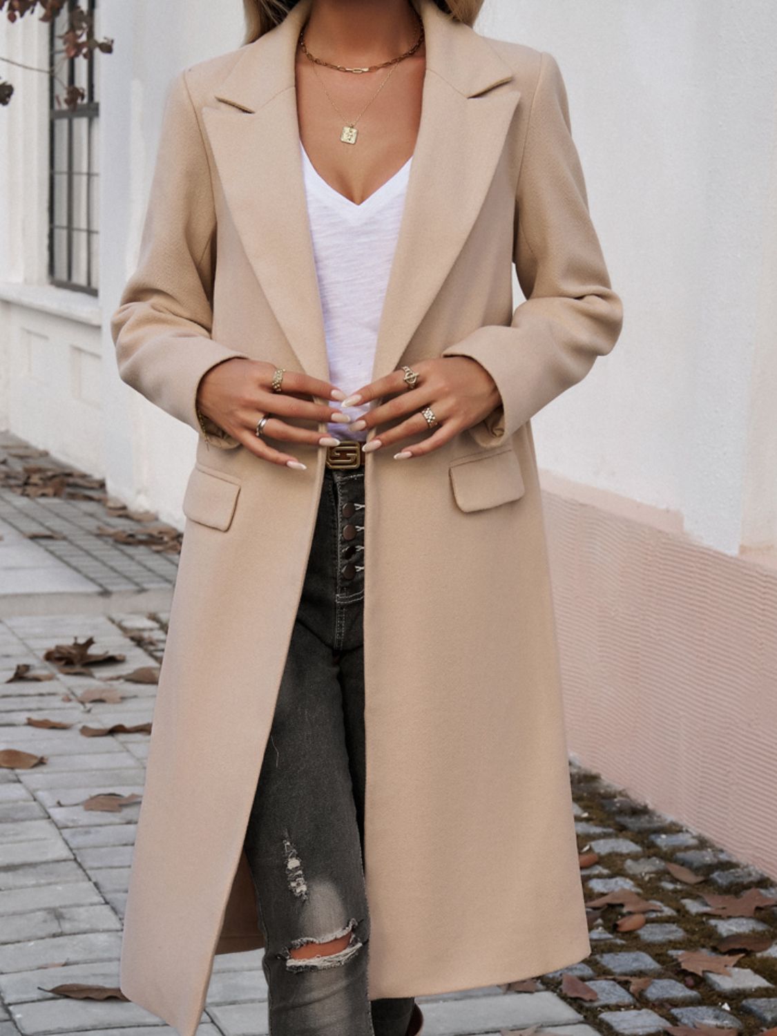 PREORDER Devine Pocketed Collared Neck Long Sleeve Coat