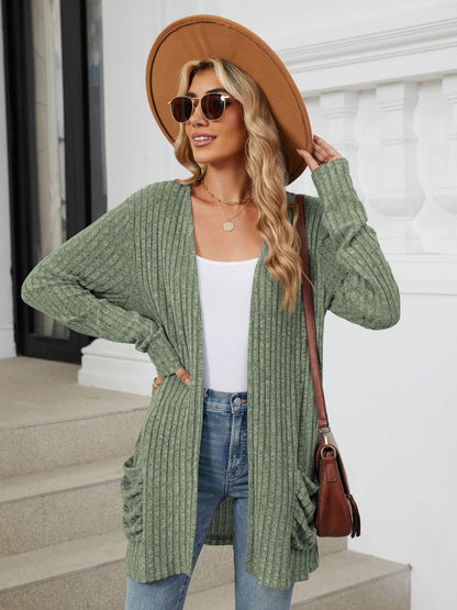 PREORDER Pocketed Open Front Long Sleeve Cardigan