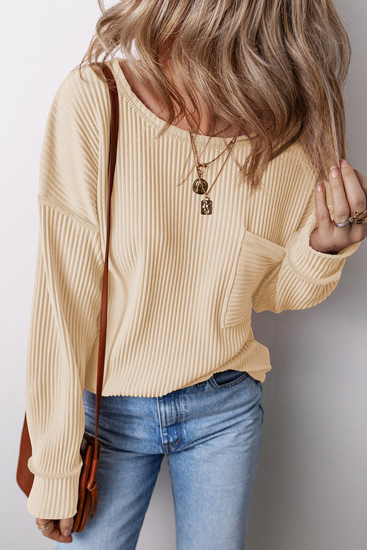 PREORDER Pocketed Round Neck Long Sleeve Top