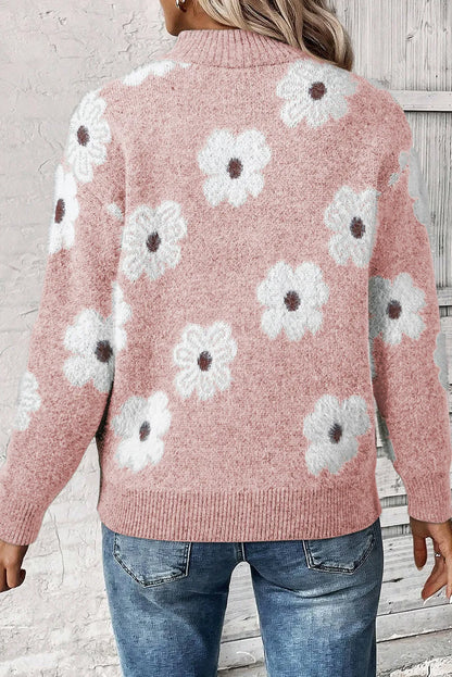 PREORDER Flower Half Zip Long Sleeve Sweater