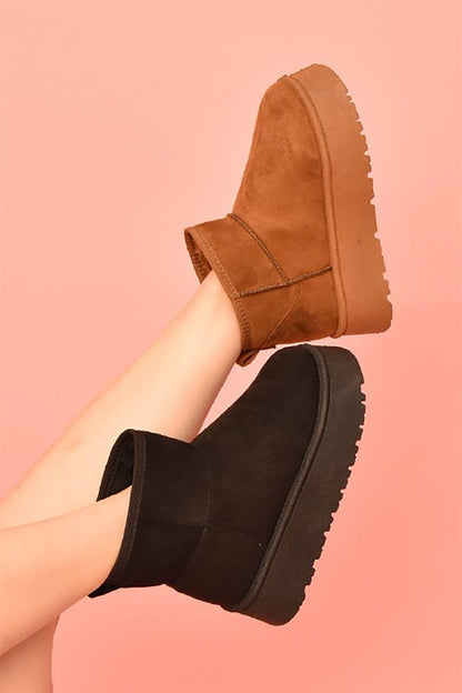 Suede Round Toe Platform Booties