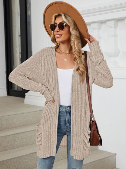 PREORDER Pocketed Open Front Long Sleeve Cardigan