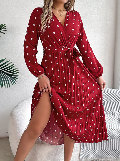 PREORDER Tied Polka Dot Long Sleeve Midi Dress