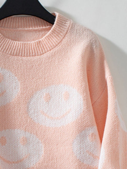 PREORDER Smile Pattern Round Neck Long Sleeve Sweater