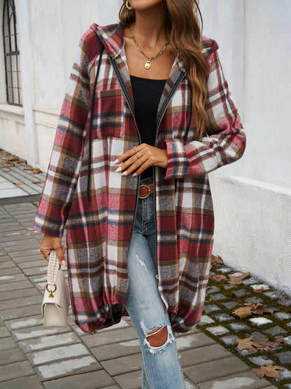 PREORDER Devine Plaid Zip Up Hooded Coat