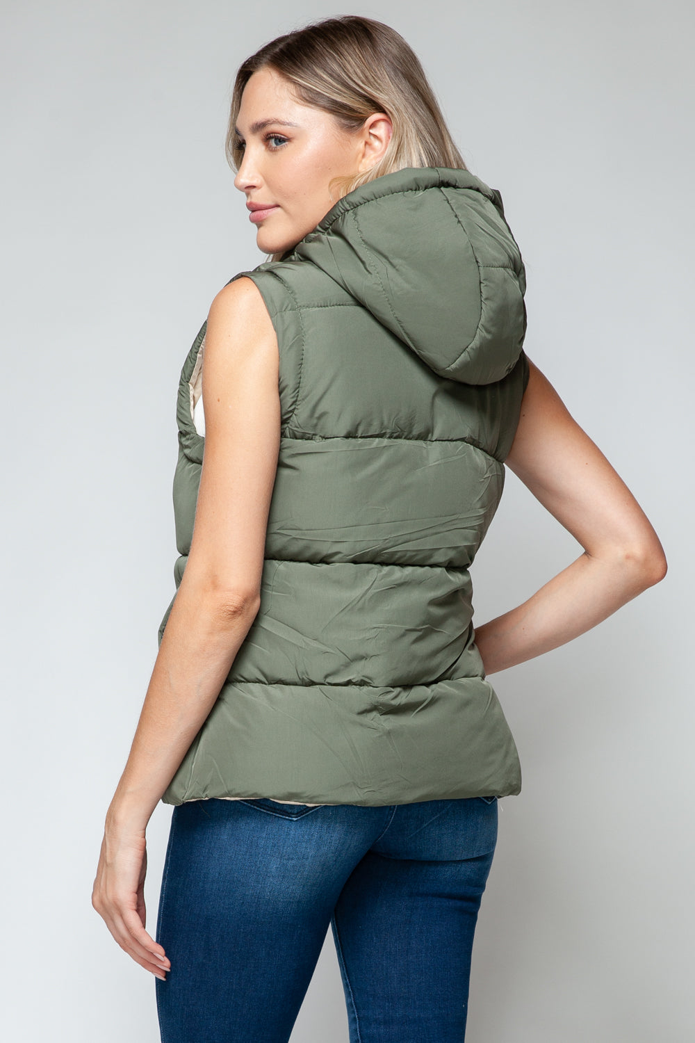 Snobbish Snap and Zip Closure Hooded Vest Olive