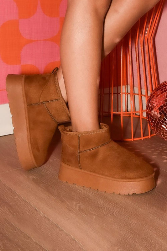 Suede Round Toe Platform Booties