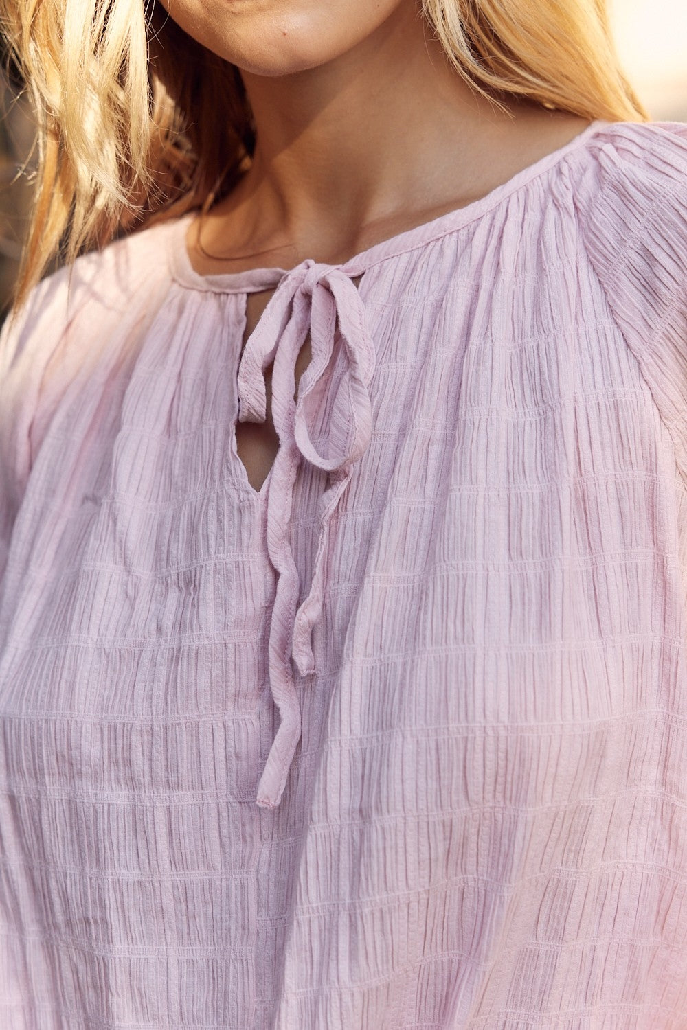 In February Textured Tie Neck Blouse