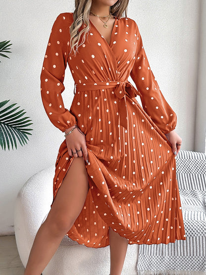 PREORDER Tied Polka Dot Long Sleeve Midi Dress