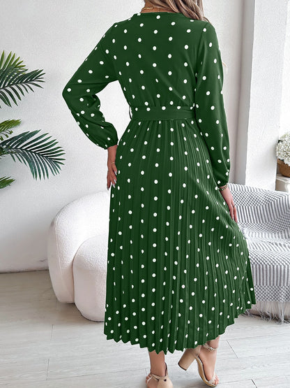 PREORDER Tied Polka Dot Long Sleeve Midi Dress