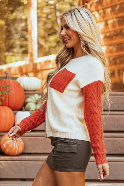 PREORDER Color Block Round Neck Long Sleeve Sweater