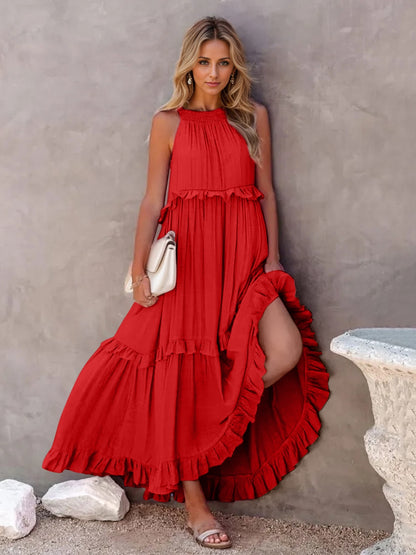 Raina Ruffled Sleeveless Tiered Maxi Dress with Pockets- 1 Burnt Coral size Medium left! FINAL SALE!