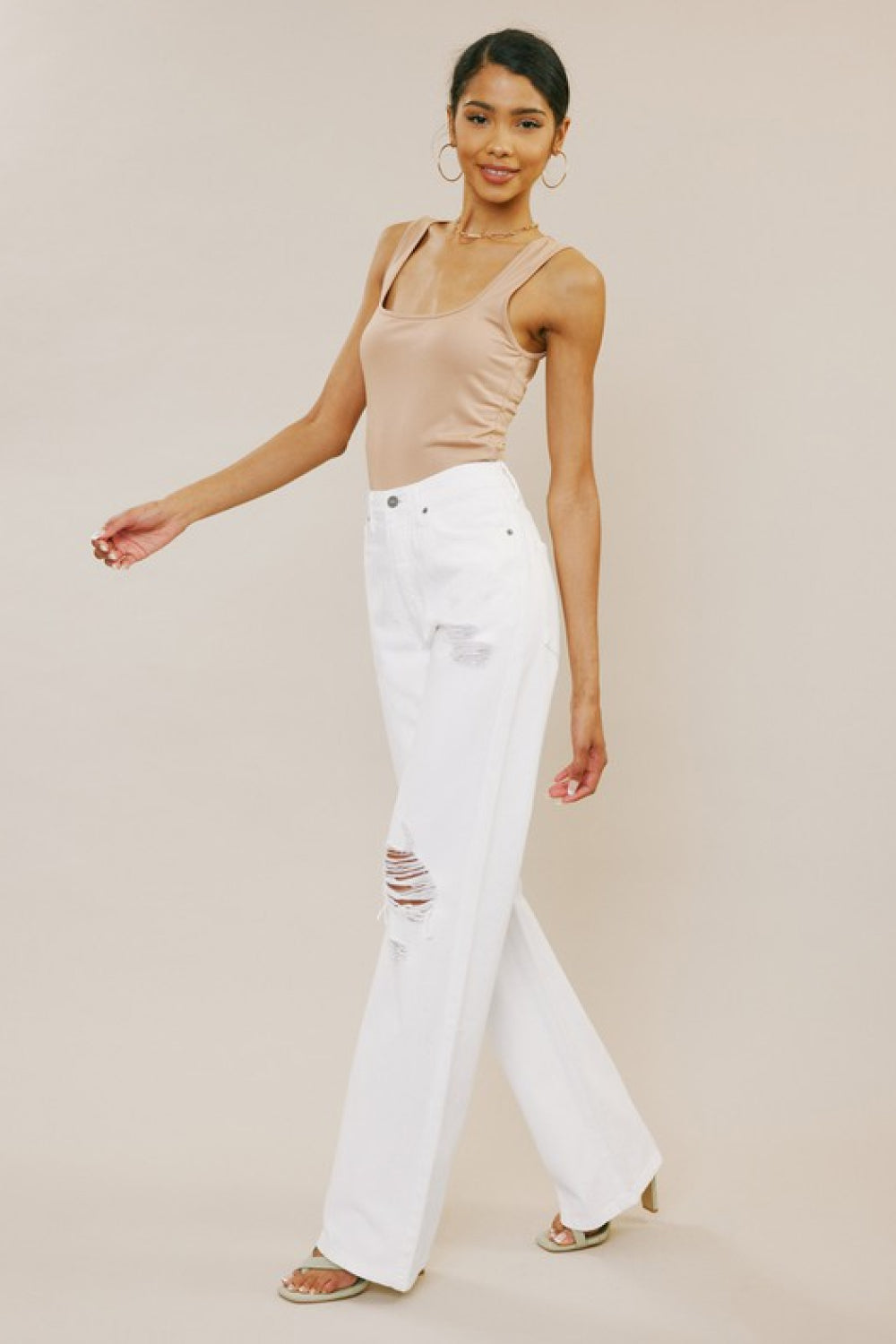 Sophie Kancan High-Rise Distressed Flare Jeans in White- one size 1/24 left! FINAL SALE!