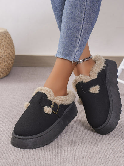 PREORDER Thermal Fuzzy Buckle Platform Slippers