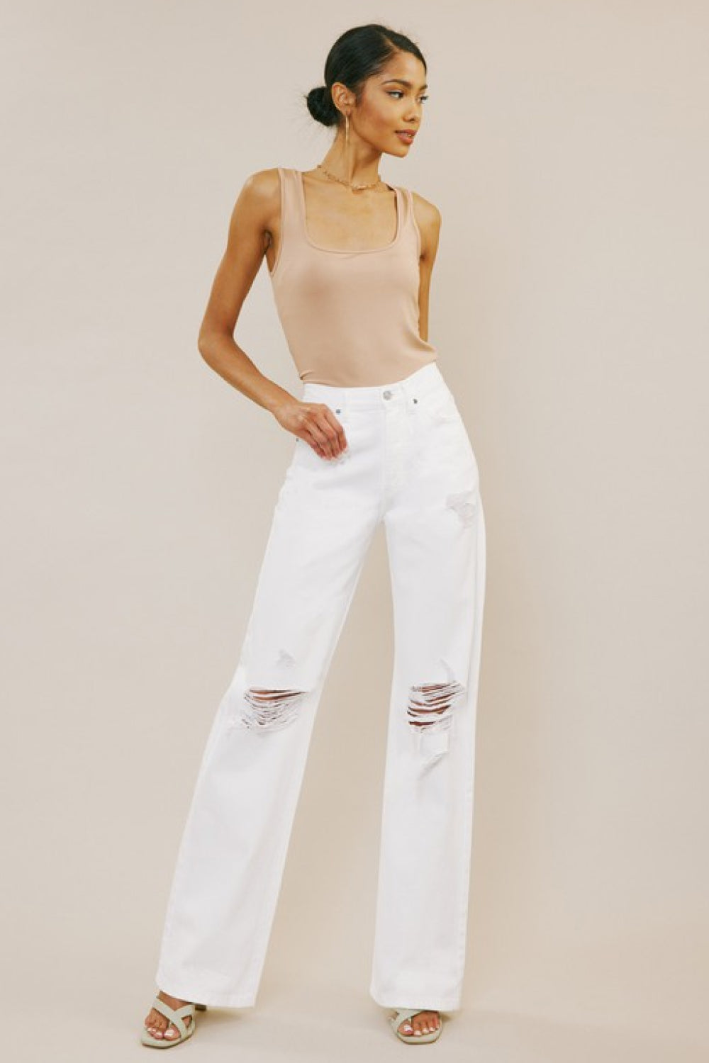 Sophie Kancan High-Rise Distressed Flare Jeans in White- one size 1/24 left! FINAL SALE!